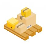 Wooden pallet isometric 3D icon. Shipping and delivery logistics, goods packing object vector illustration